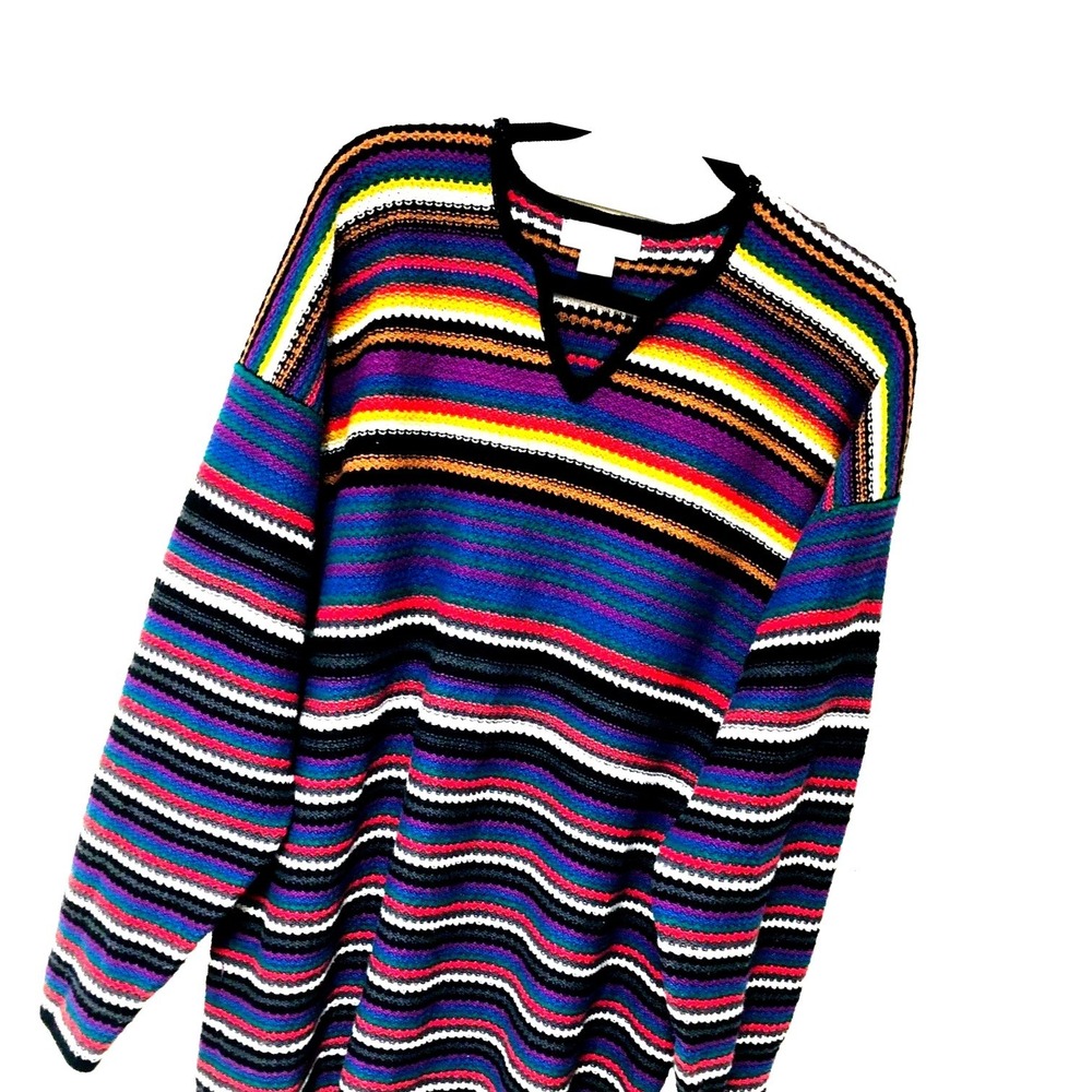 Y2K Vintage CATTIVO Sweater Pullover Hong Kong Preppy Striped Rainbow Mens‎ L XL